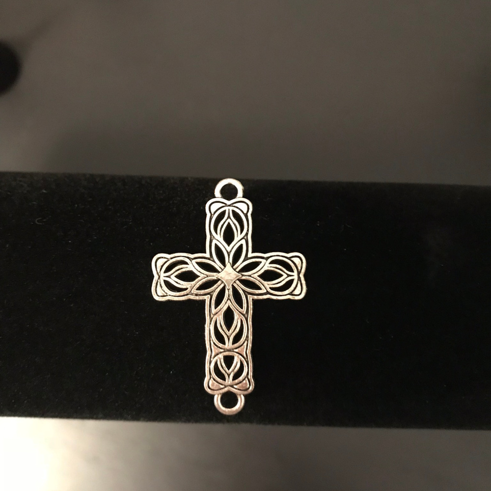 Bracelet Charm - Bent Cross Silver Tone